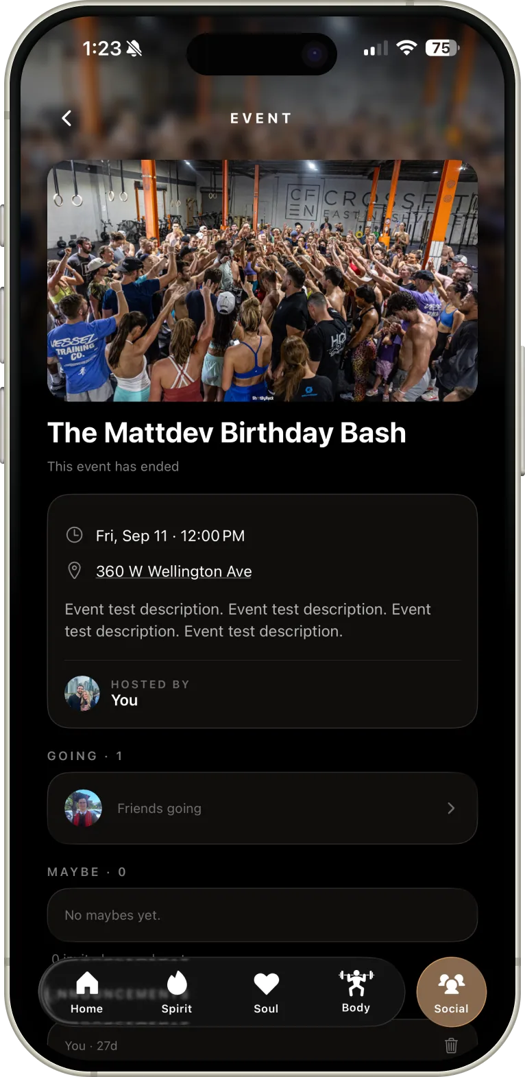 An event page in Vessel Training